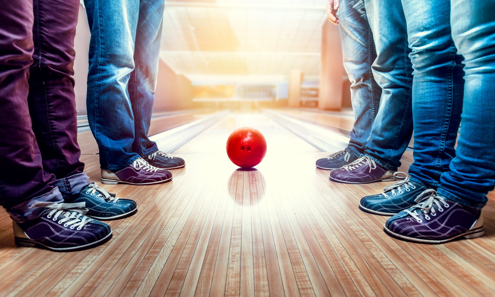 Bowling ball in the middle of the bowling alley