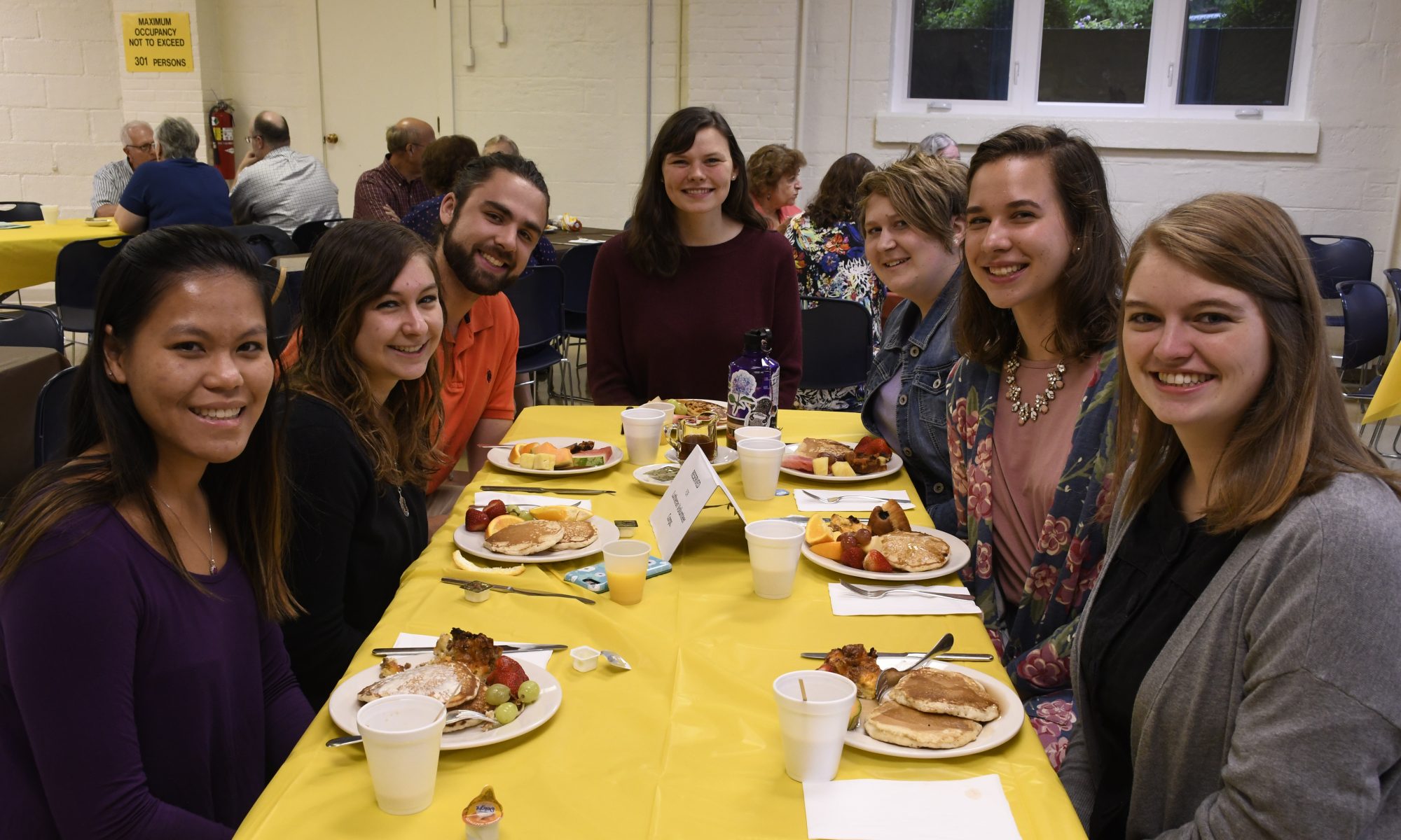 A table of diners at the Rally Day breakfast