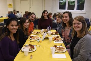 A table of diners at the Rally Day breakfast