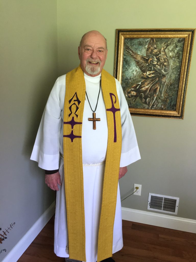 Interim Pastor David E. Mueller in Easter vestments
