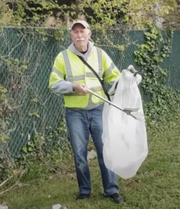 Gordon Simmons collecting highway trash