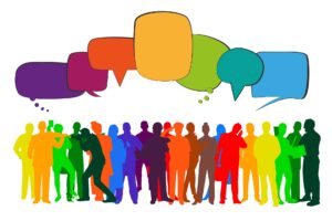 Illustration of people talking together